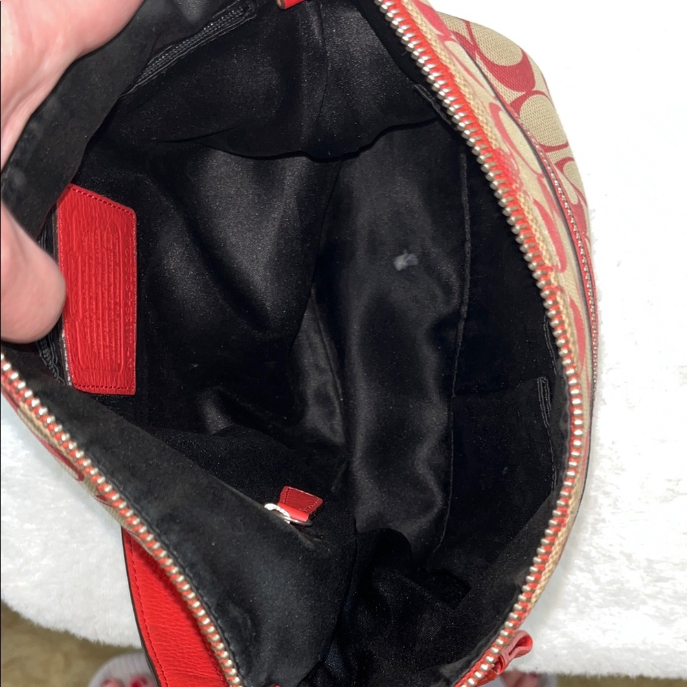 Coach Red and Beige Signature Shoulder Bag - Picture 10 of 13